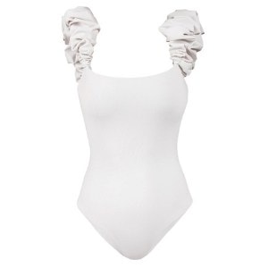 white ruffle swimsuit
