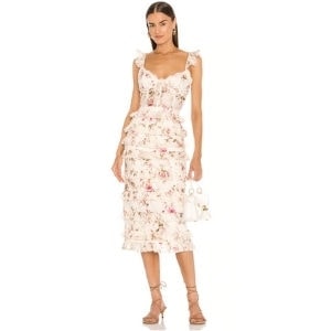 floral ruffle wedding guest dress pastel style