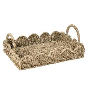 scalloped rattan straw wicker tray