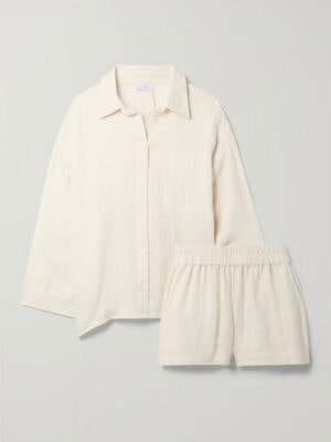 POUR LES FEMMES Angel crinkled cotton-gauze pajama set