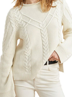 Saks cableknit sweater for fall transition
