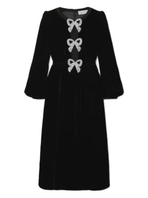 SALONI Camille bow-embellished velvet midi dress