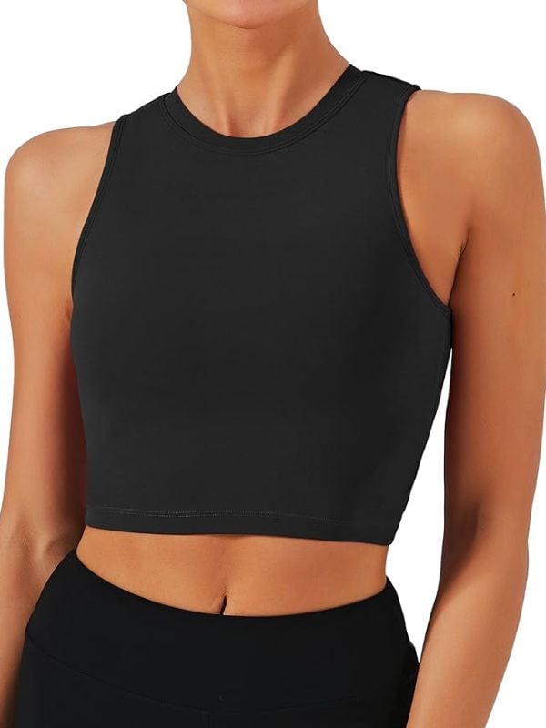 Black Crop Yoga Tank with Removable Pads