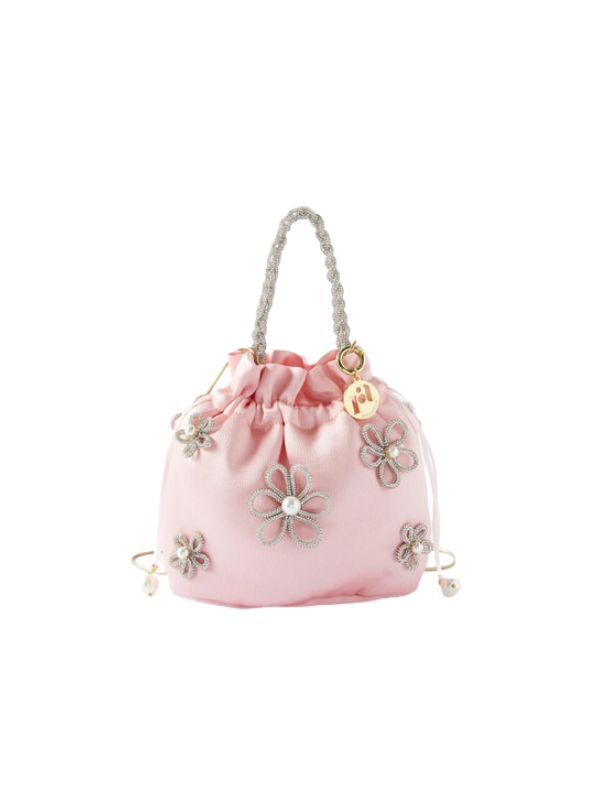 Selene Gaia flower-embellished satin clutch bag