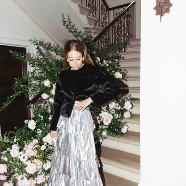 Silver tiered maxi skirt from Born on Fifth holiday 2023 collection