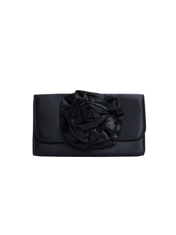 LA FLEUR SATIN NOIR black clutch with rosette