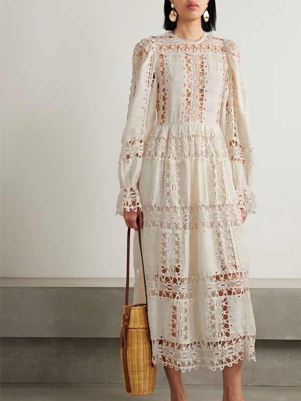 ULLA JOHNSON Sonali lace-paneled cotton and silk-blend midi dress