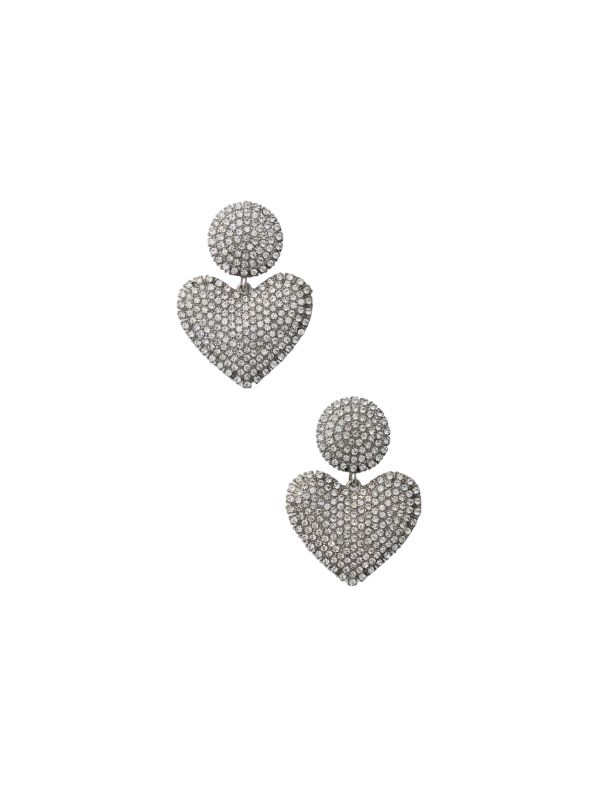 NEELY PHELAN Rhinestone Puff Heart Drop Earrings