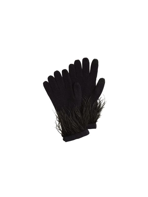 J Crew Black Supersoft tech-touch gloves with feathers