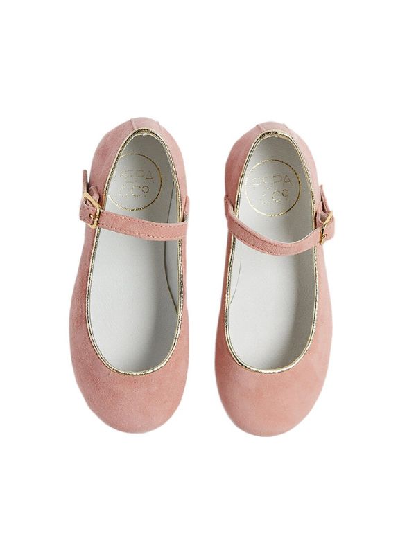 PEPA LONDON Girls Suede Piped Mary-Jane Shoes, Pink