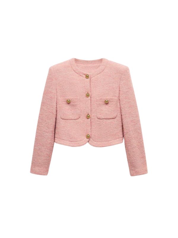 Pink Knitted buttoned jacket Mango
