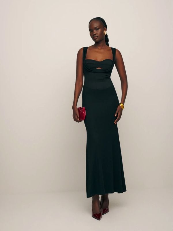 Reformation Malia Knit Dress Black Holiday Dress
