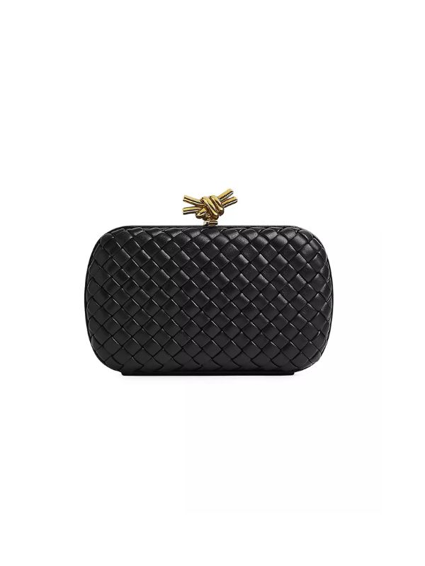 Knot Padded Leather Clutch Black
