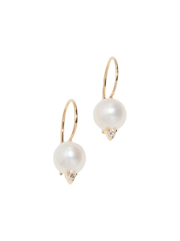 Mizuki Small Pearl and Diamond Earrings