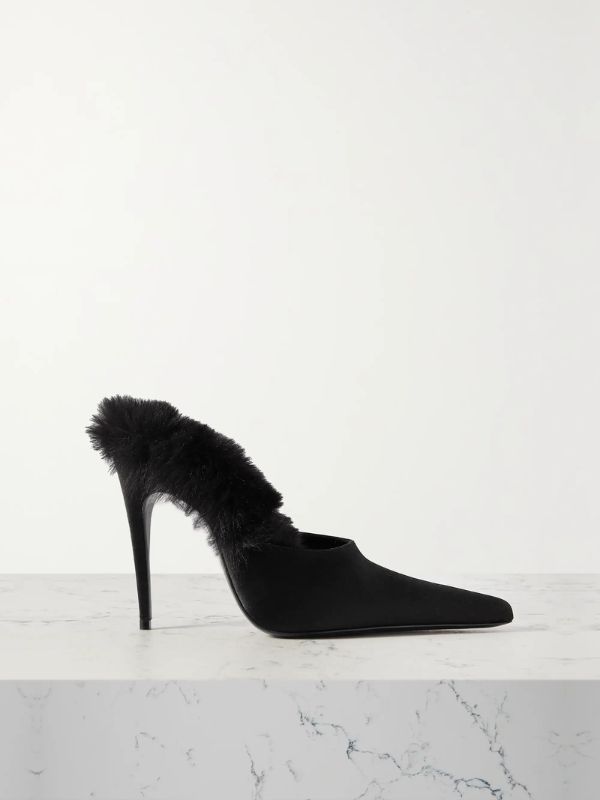 MAGDA BUTRYM Faux fur-lined satin mules