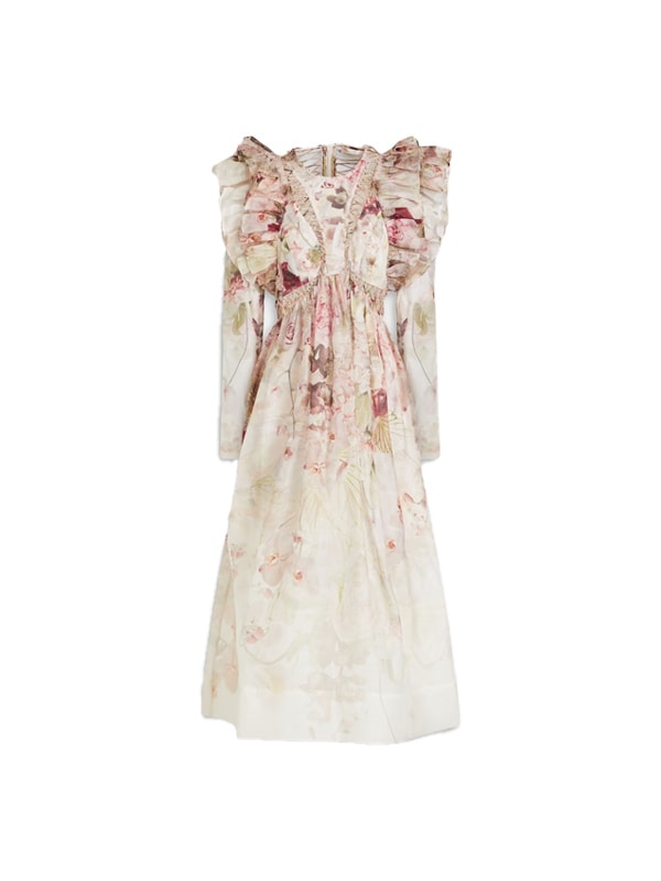 ZIMMERMANN Ruffled floral-print linen and silk-blend midi dress
