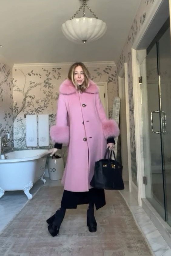 shop the cozy pink couture look! love this long wool pink coat