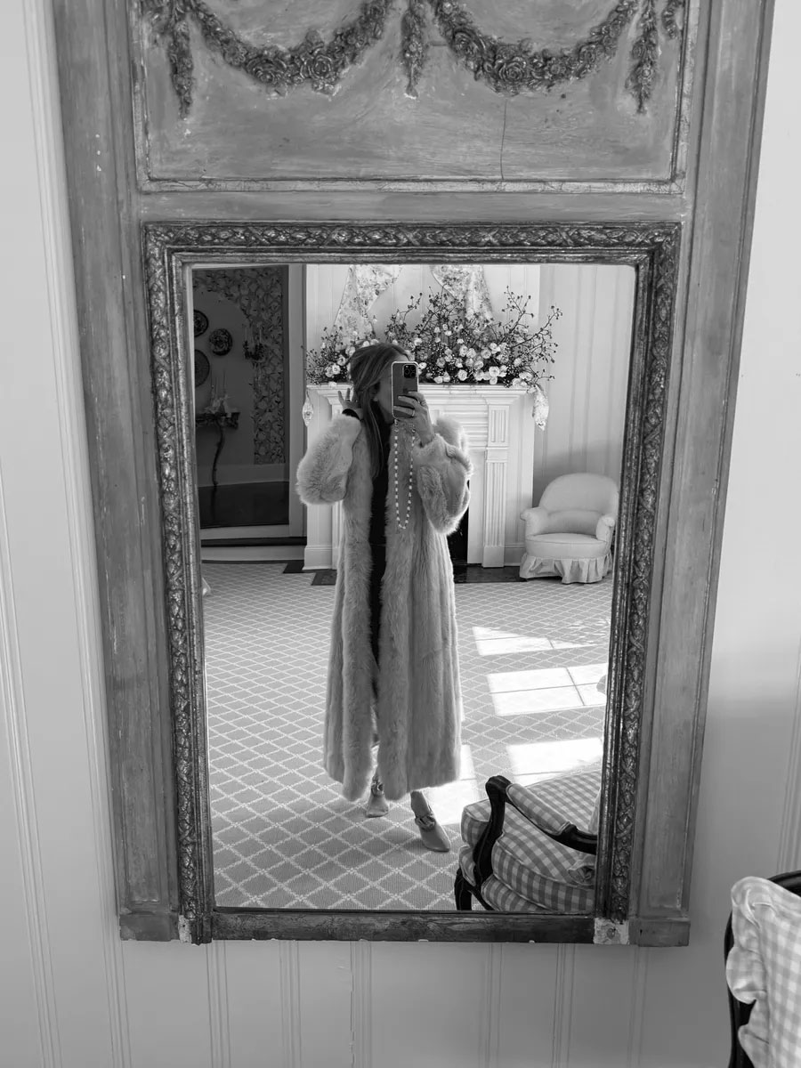 black and white mirror photo of my vintage coat
