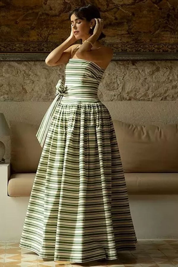 Antonio Melani x The Style Bungalow South Ocean Bow Detail Striped Maxi Dress