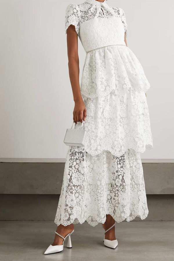 SELF-PORTRAIT Tiered corded lace maxi dress
