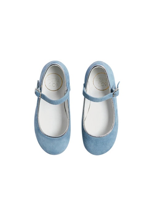 PEPA LONDON Girls Suede Piped Mary Jane Shoes, Baby Blue