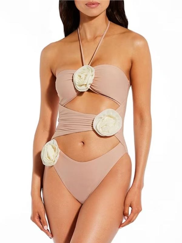 Gianni Bini Solid Rosette Asymmetrical Ruched Cut-Out One Piece Swimsuit