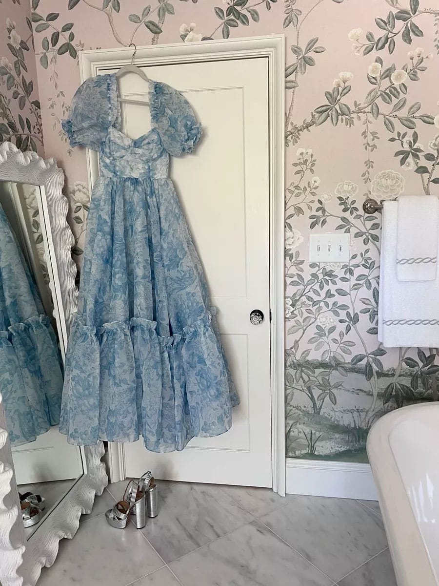 blue selkie wedding guest dress - grandmillennial fashion on born on fifth