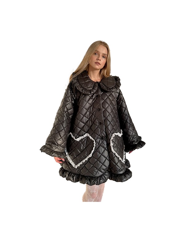 ETSY Ruffle Oversized Raincoat in Black Dreamy Coquette Dollette