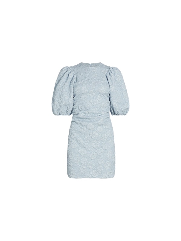 Ganni Puff-Sleeve Stretch-Jacquard Minidress