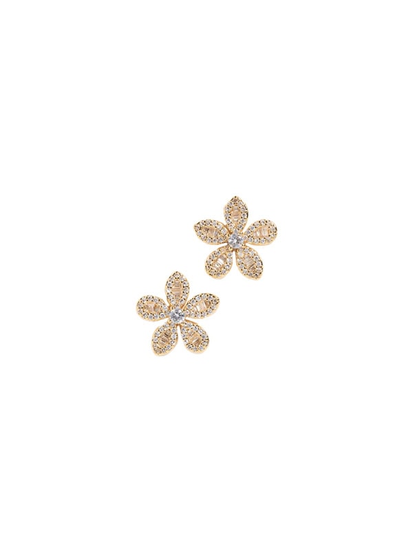 By Adina Eden Pave Cubic Zirconia x Baguette Flower Stud Earrings