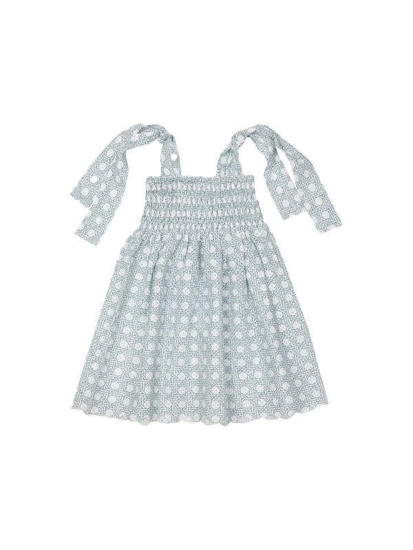 MARYSIA BUMBY SMOCKED BABYDOLL DRESS IN MORNING CANE PRINT