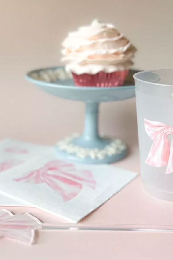 Pink Bow Party Cups for Baby Girl Shower Sprinkle, 1st Birthday Party, Fancy Tea Party, Bridesmaids Luncheon