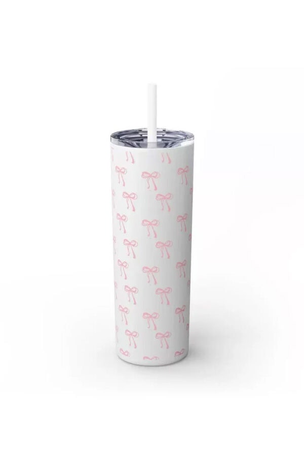 Pink Bow Ribbon Tumbler Lid and Straw Custom water bottle with Aesthetic Bow Pattern Pink Bow Style Tumbler for Mothers Day Birthday Gift