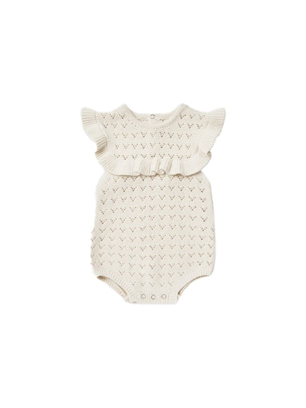 QUINCY MAE Pointelle Ruffle Romper || Natural