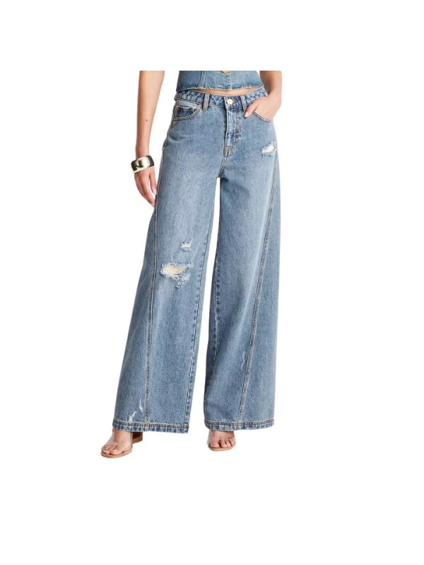 Women's High-Rise Distressed Wide Leg Jeans - Future Collective™ with Jenee Naylor Medium Wash