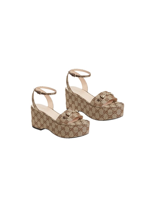 GUCCI Lady horsebit-embellished canvas-jacquard platform sandals