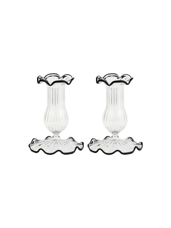 Moda Domus Set-Of-Two Small Scalloped Glass Candle Sticks