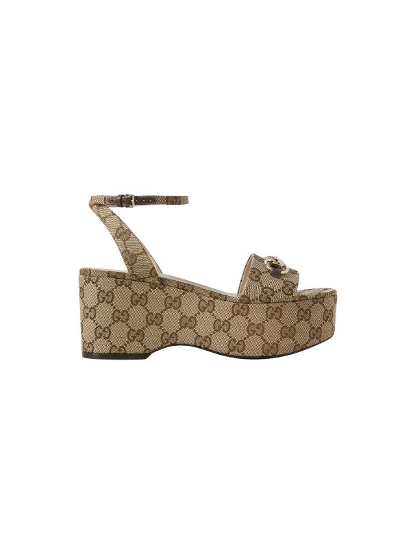 GUCCI Lady horsebit-embellished canvas-jacquard platform sandals