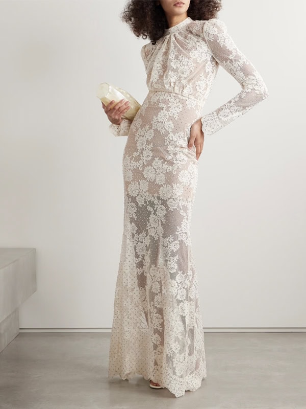 SELF-PORTRAIT Crystal-embellished corded lace maxi dress