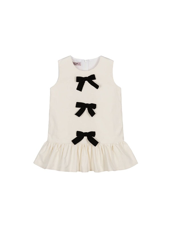 Phi Clothing Girls Ivory Velvet Bow Dress