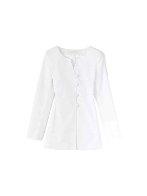 WHITE Popelin Fitted Jacket With Button Details Destree