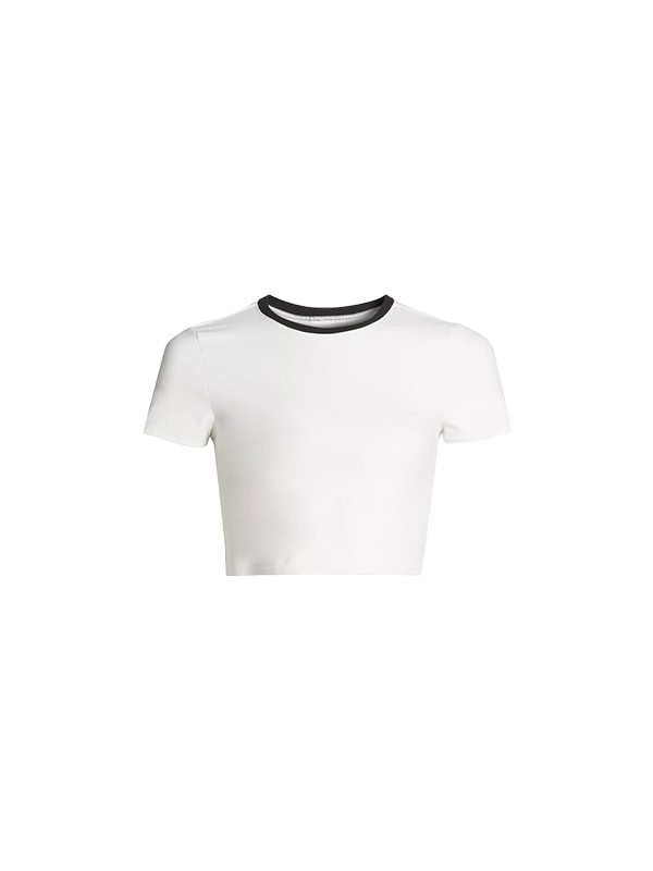 white tee with black collar