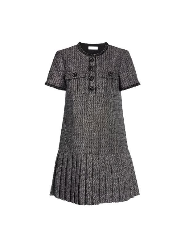 tweed mini pleated dress