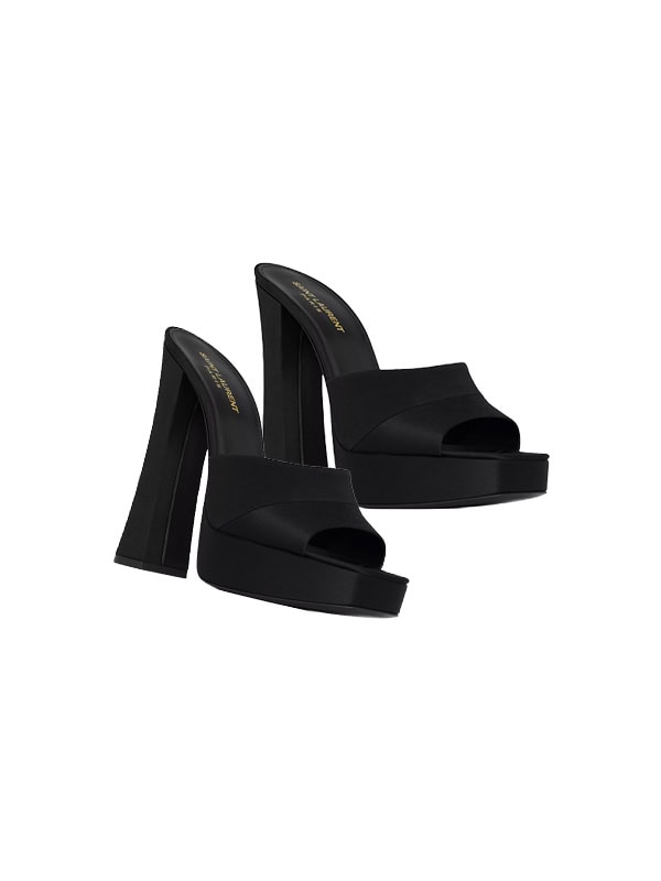 Saint Laurent Boogie Platform Mules in Satin Crepe