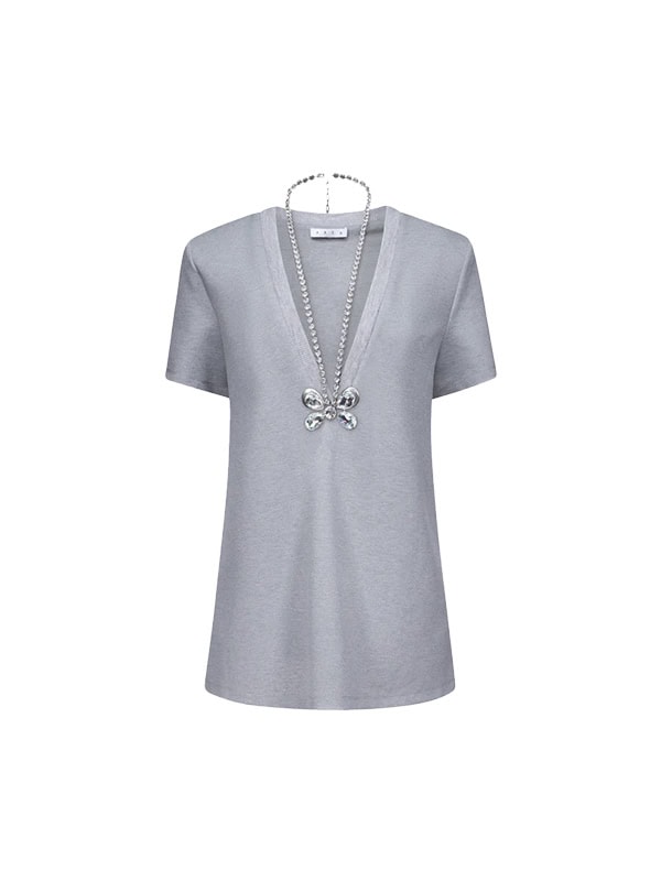 Shop The Look Area Crystal Butterfly V Neck T-Shirt Dress