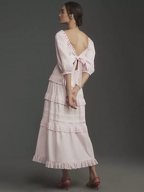 pink ruffle wedding guest dress