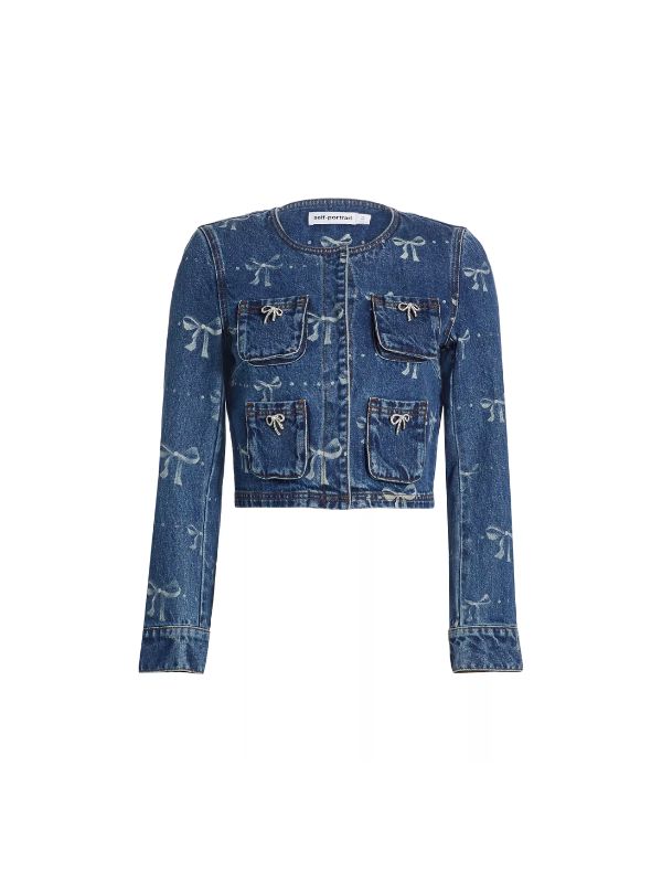 denim bow print jacket from self portrait