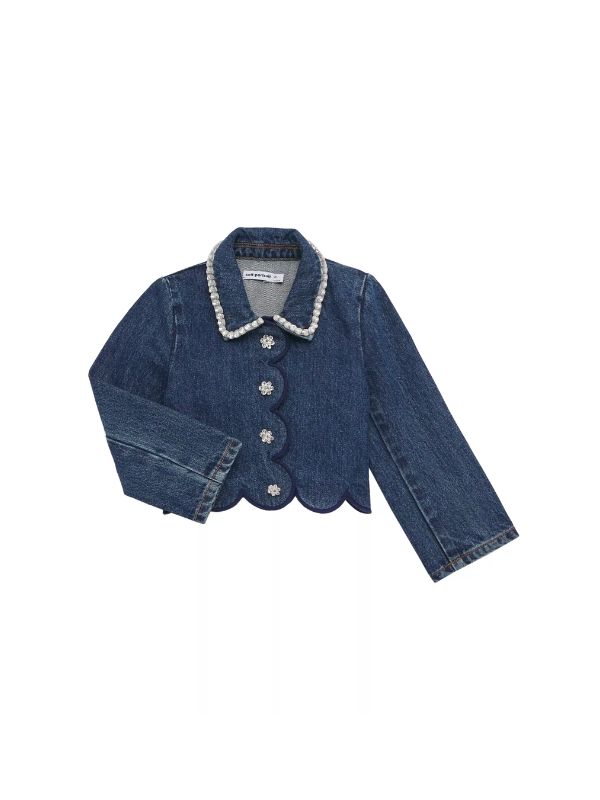 embellished denim jacket with scalloped hem