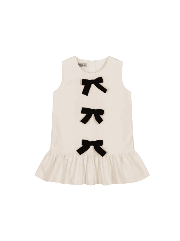 Phi Clothing Girls Ivory Velvet Bow Dress