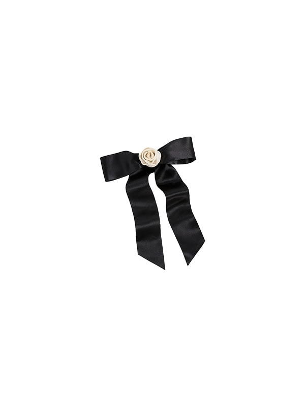 black satin bow with rosette